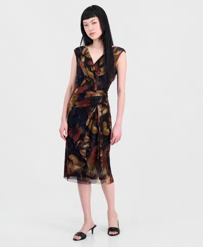 Connected Women's Printed Surplice-neck Pleated Dress In Spi