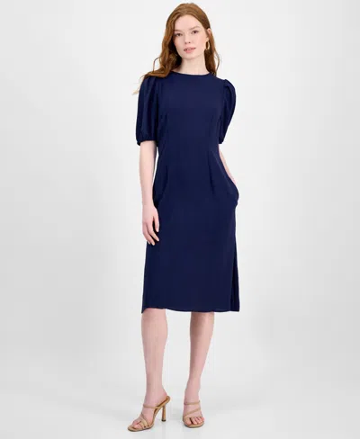 Connected Women's Puff-sleeve Round-neck Midi Dress