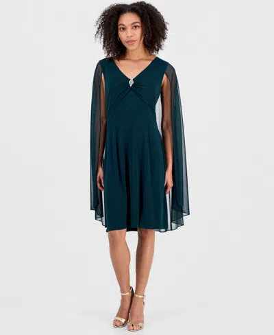 Connected Women's Rhinestone-trim Cape-overlay Dress In Multi