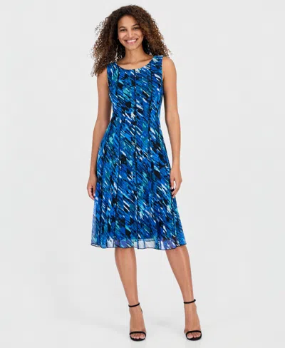 Connected Women's Round-neck Sleeveless Mesh Dress In Blue