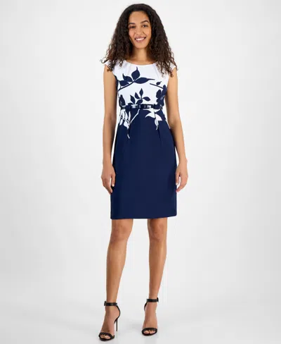 Connected Women's Scuba-crepe Cap-sleeve Sheath Dress In Blue