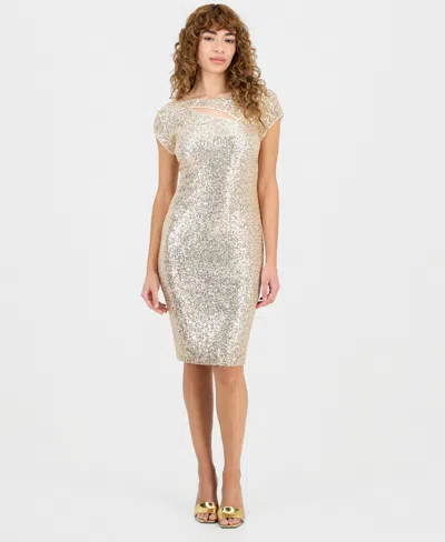 Connected Women's Sequin Cutout Cap Sleeve Sheath Dress In Gold