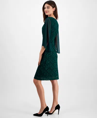 Connected Women's Sequin-lace Ruffle-sleeve Dress In Hunter