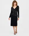 Connected Women's Sequin-panel Jersey Sheath Dress In Black
