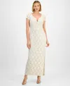 Connected Women's Sequined Lace Column Gown In White