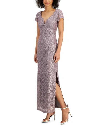 Connected Women's Sequined-lace Maxi Dress In Dusty Taupe