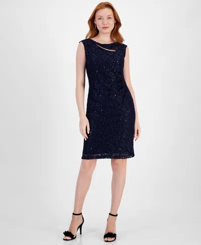 Connected Women's Sequined-lace Sheath Dress In Navy
