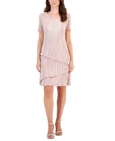 Connected Women's Short-sleeve Jersey V-neck Sheath Dress In Dusty Rose