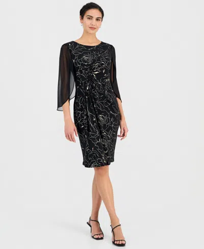 Connected Women's Side-gathered Cape-sleeve Dress In Gold