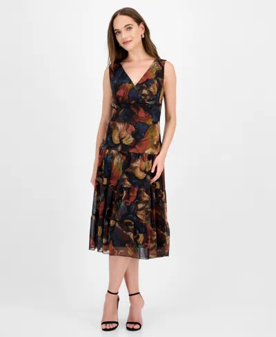 Connected Women's Sleeveless Tiered Midi Dress In Brown