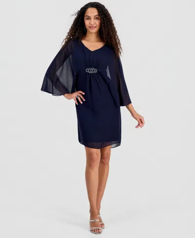 Connected Women's Solid Chiffon Dolman-sleeve Dress In Blue