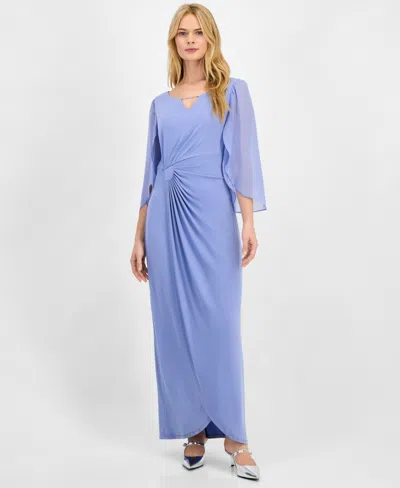 Connected Women's Solid Jersey Sheer-sleeve Maxi Dress In Perwinkle