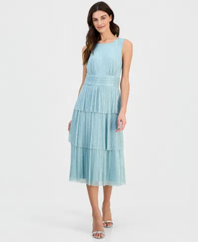 Connected Women's Tiered Textured Sleeveless Midi Dress In Green