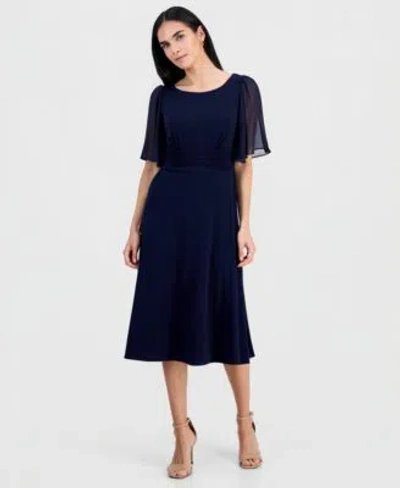 Connected Womens Flutter Sleeve Midi Dress In Aubergine