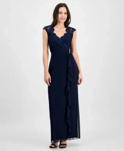 Connected Womens Lace Column Gown In Blue