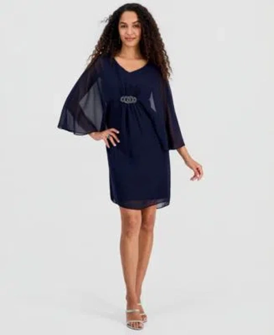 Connected Womens Solid Chiffon Dolman Sleeve Dress In Navy