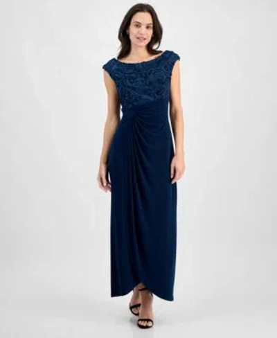 Connected Womens Soutache Faux Wrap Gown In Black Gold