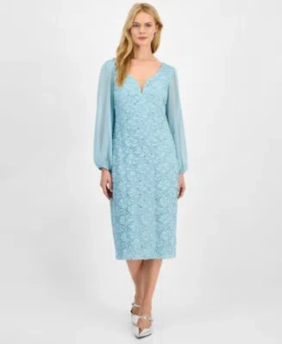 Connected Womens Sweetheart Neck Long Sleeve Midi Dress In Blue