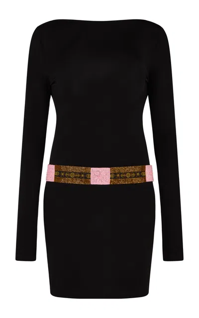 Conner Ives Belted Jersey Mini Dress In Black