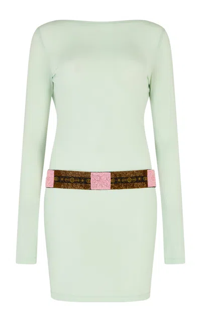 Conner Ives Belted Jersey Mini Dress In Green