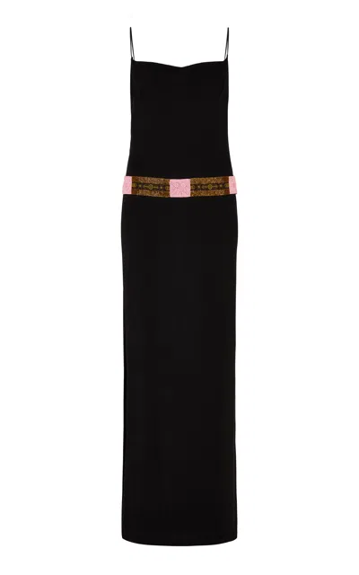 Conner Ives Belted Knit Maxi Dress In Black