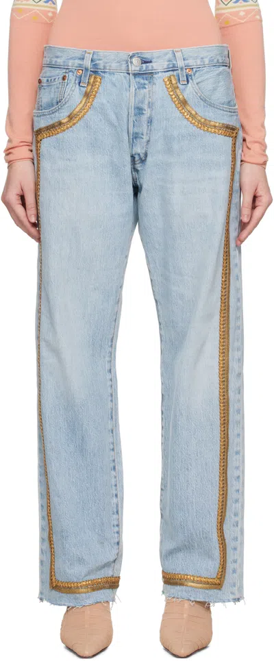 Conner Ives Blue Reconstituted Bullion Jeans