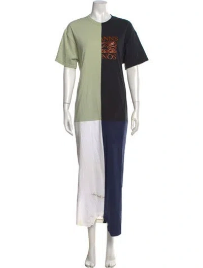 Pre-owned Conner Ives Colorblock Pattern Long Dress In Green