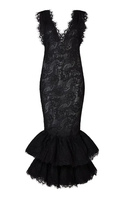Conner Ives Demi Couture Cotton-blend Midi Dress In Black