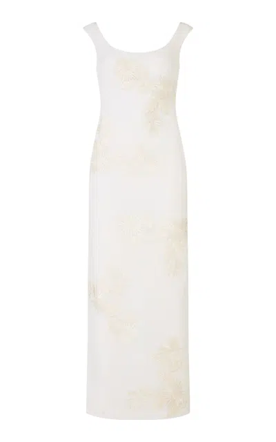 Conner Ives Demi Couture Embroidered Silk Midi Dress In White