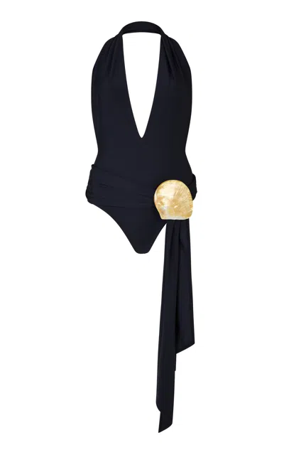 Conner Ives Embellished Jersey Swimsuit In Black