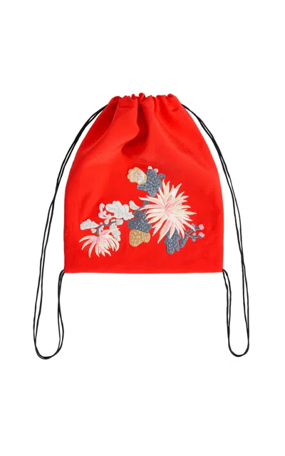 Conner Ives Embroidered Drawstring Backpack In Red
