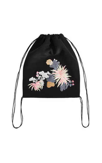 Conner Ives Embroidered Drawstring Backpack In Black