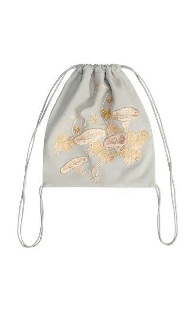 Conner Ives Embroidered Drawstring Backpack In Blue