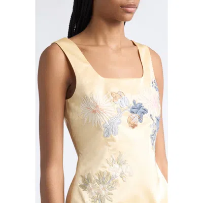 Conner Ives Embroidered Silk Tank In Honey