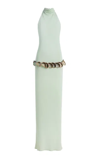 Conner Ives Exclusive Abalone Shell Belted Crepe Maxi Dress In Green