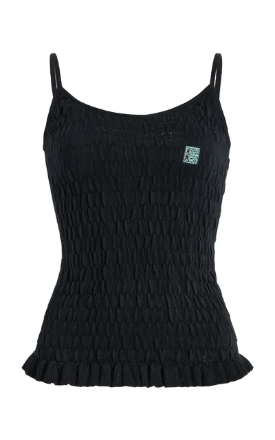 Conner Ives Exclusive Shirred Knit Cotton-cashmere Cami Top In Black
