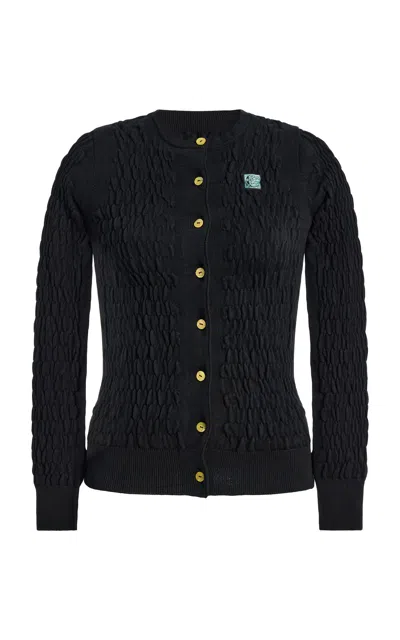 Conner Ives Exclusive Shirred Knit Cotton-cashmere Cardigan In Blue