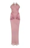 Conner Ives Feather-embellished Silk-chiffon Gown In Pink