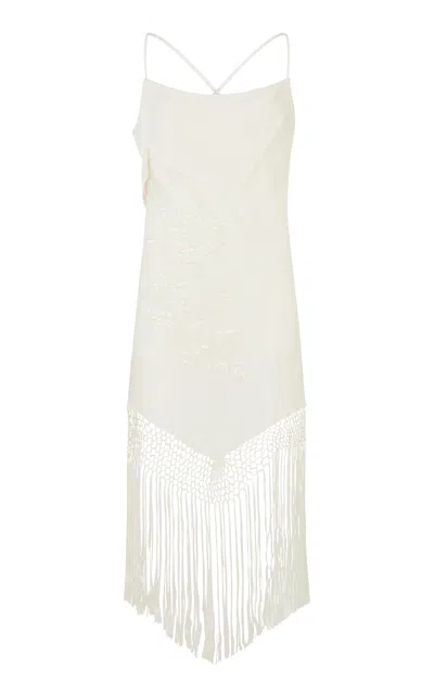 Conner Ives Floral Fringed Silk Mini Dress In Neutral