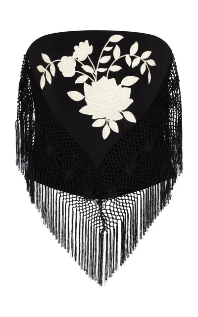 Conner Ives Fringed Corset Silk Top In Black