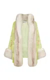 Conner Ives Fur-trimmed Embroidered Silk Coat In Multi