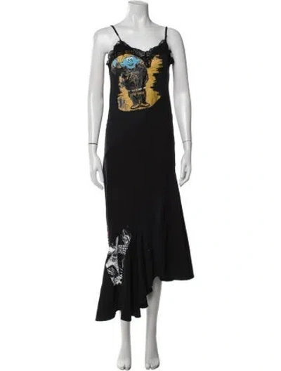 Pre-owned Conner Ives Graphic Print Long Dress In Black