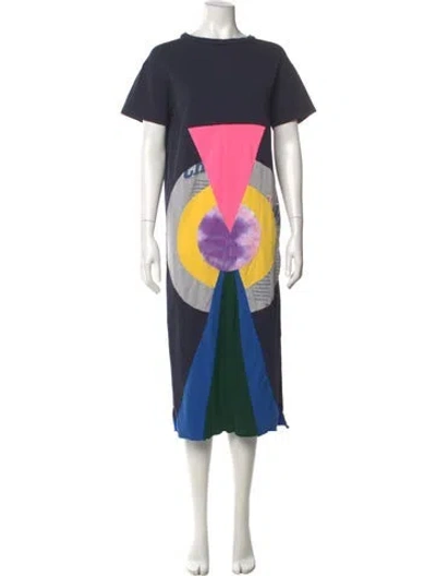 Pre-owned Conner Ives Graphic Print Midi Length Dress In Blue