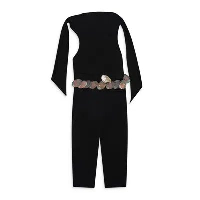 Conner Ives Halter Neck Jumpsuit With Abalone Shell Belt Black