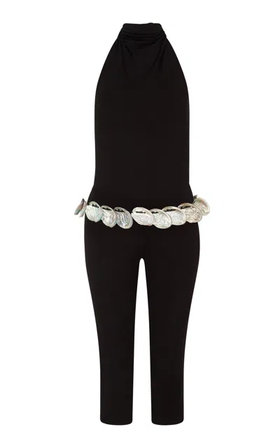 Conner Ives High Neck Jumpsuit With Abalone Shell Belt In Multi