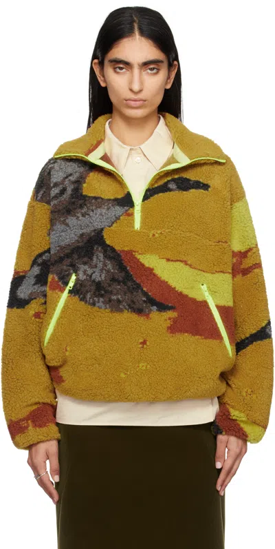 Conner Ives Khaki Recycled Fleece 1/2 Zip Sweater In Duck Print 1/2 Zip F