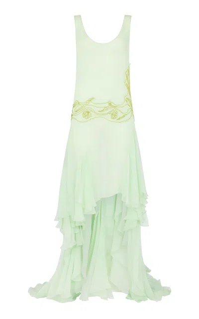 Conner Ives Lady Liberty Silk Chiffon Gown In Green
