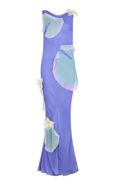 Conner Ives Lilypad Silk Chiffon Gown In Purple
