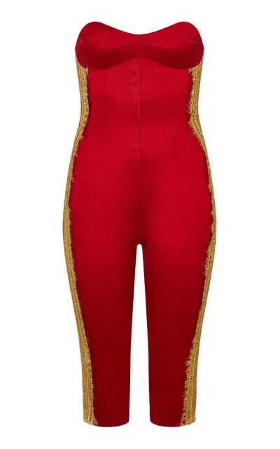Conner Ives Matador Satin Jumpsuit In Red