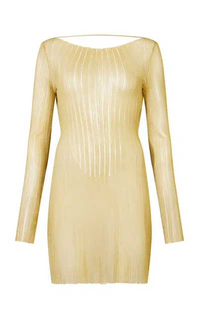 Conner Ives Metallic Knit Mini Dress In Yellow